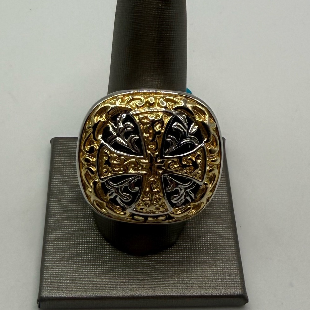 Byzantine Maltese Cross Style Two Tone Statement Ring Size 8.75